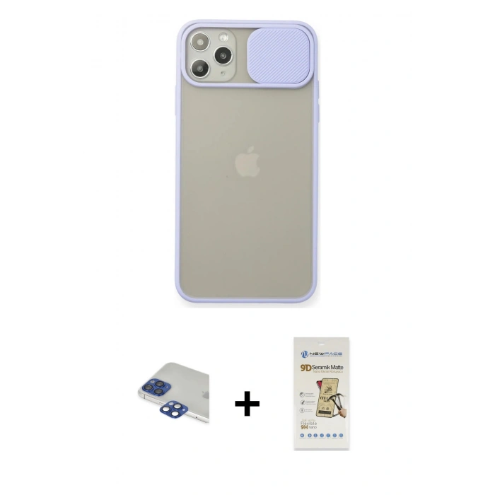 MARSİLYAN™- iPhone 11 Pro Max Kılıf Vadi Çizgi - Siyah Mat Seramik Nano Ekran Koruyucu + Pers Alüminyum Kamera Lens - LT