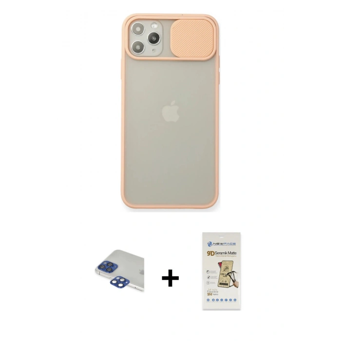 MARSİLYAN™- iPhone 11 Pro Max Kılıf Vadi Çizgi - Siyah Mat Seramik Nano Ekran Koruyucu + Pers Alüminyum Kamera Lens - LT
