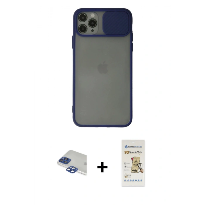 MARSİLYAN™- iPhone 11 Pro Max Kılıf Vadi Çizgi - Siyah Mat Seramik Nano Ekran Koruyucu + Pers Alüminyum Kamera Lens - LT