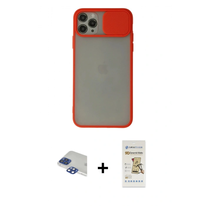 MARSİLYAN™- iPhone 11 Pro Max Kılıf Vadi Çizgi - Siyah Mat Seramik Nano Ekran Koruyucu + Pers Alüminyum Kamera Lens - LT