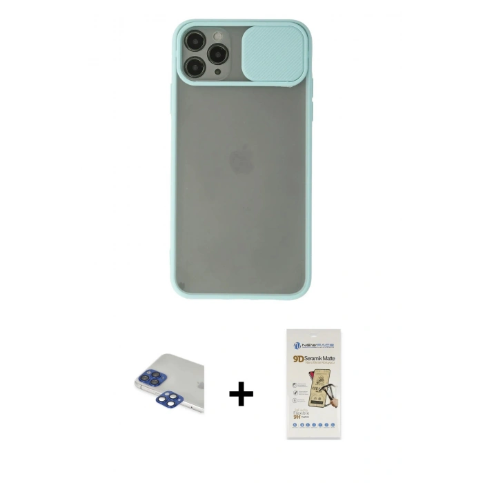MARSİLYAN™- iPhone 11 Pro Max Kılıf Vadi Çizgi - Siyah Mat Seramik Nano Ekran Koruyucu + Pers Alüminyum Kamera Lens - LT