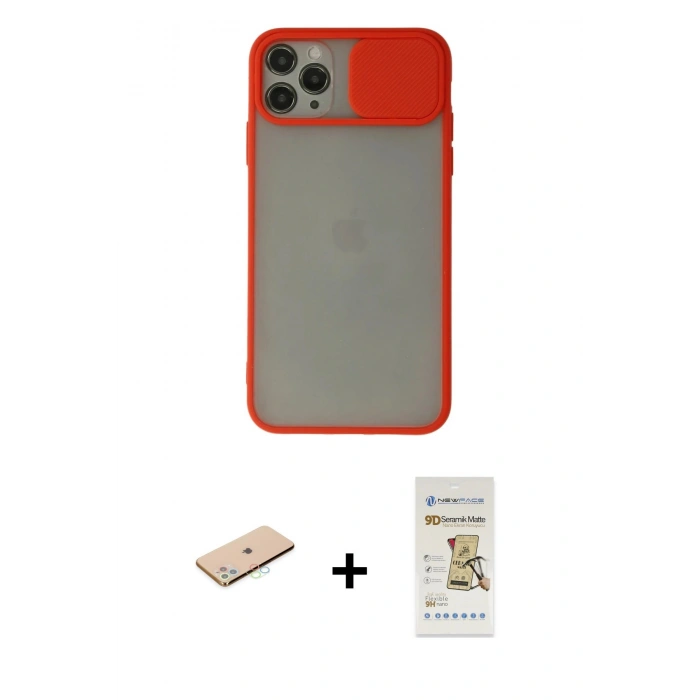 MARSİLYAN™- iPhone 11 Pro Max Kılıf Vadi Çizgi - Siyah Mat Seramik Nano Ekran Koruyucu + Mavi Renkli Kamera Lens Koruma Cam