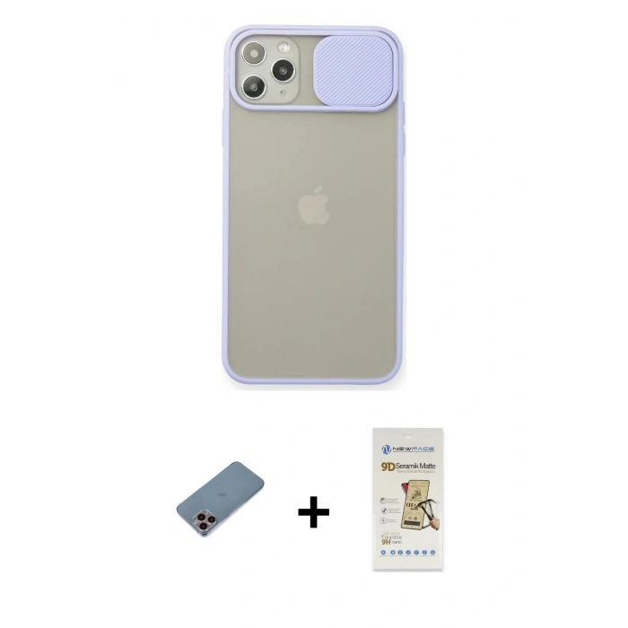 MARSİLYAN™- iPhone 11 Pro Max Kılıf Vadi Çizgi - Siyah Mat Seramik Nano Ekran Koruyucu + Shine Kamera Lens Koruma Cam - PE