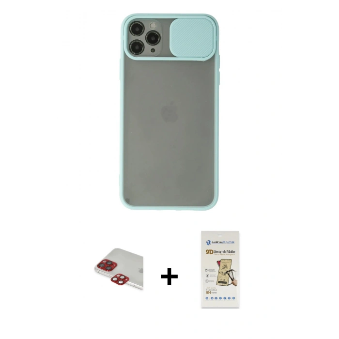 MARSİLYAN™- iPhone 11 Pro Max Kılıf Vadi Çizgi - Siyah Mat Seramik Nano Ekran Koruyucu + Pers Alüminyum Kamera Lens - KI