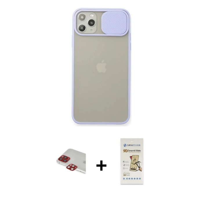 MARSİLYAN™- iPhone 11 Pro Max Kılıf Vadi Çizgi - Siyah Mat Seramik Nano Ekran Koruyucu + Pers Alüminyum Kamera Lens - KI