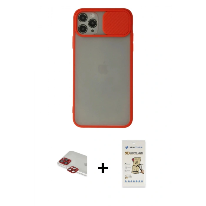 MARSİLYAN™- iPhone 11 Pro Max Kılıf Vadi Çizgi - Siyah Mat Seramik Nano Ekran Koruyucu + Pers Alüminyum Kamera Lens - KI