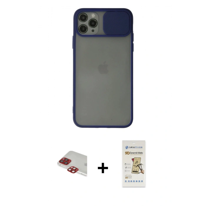 MARSİLYAN™- iPhone 11 Pro Max Kılıf Vadi Çizgi - Siyah Mat Seramik Nano Ekran Koruyucu + Pers Alüminyum Kamera Lens - KI