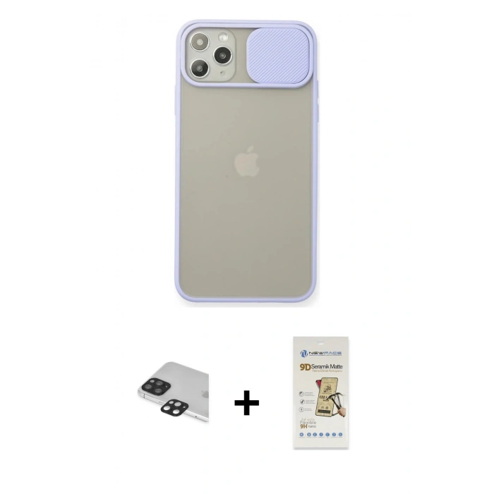 MARSİLYAN™- iPhone 11 Pro Max Kılıf Vadi Çizgi - Siyah Mat Seramik Nano Ekran Koruyucu + Pers Alüminyum Kamera Lens - SH