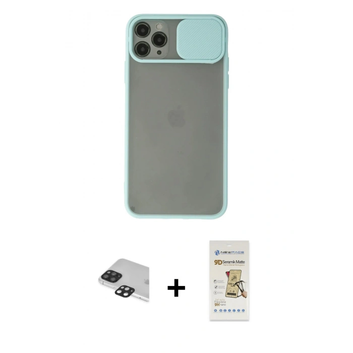 MARSİLYAN™- iPhone 11 Pro Max Kılıf Vadi Çizgi - Siyah Mat Seramik Nano Ekran Koruyucu + Pers Alüminyum Kamera Lens - SH