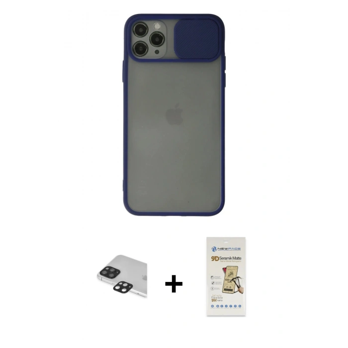 MARSİLYAN™- iPhone 11 Pro Max Kılıf Vadi Çizgi - Siyah Mat Seramik Nano Ekran Koruyucu + Pers Alüminyum Kamera Lens - SH