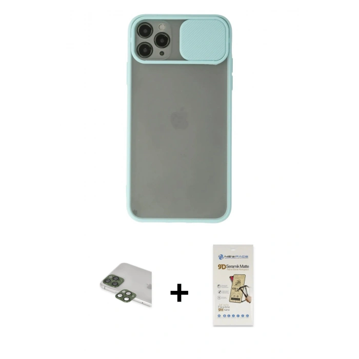 MARSİLYAN™- iPhone 11 Pro Max Kılıf Vadi Çizgi - Siyah Mat Seramik Nano Ekran Koruyucu + Pers Alüminyum Kamera Lens - YL