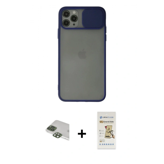 MARSİLYAN™- iPhone 11 Pro Max Kılıf Vadi Çizgi - Siyah Mat Seramik Nano Ekran Koruyucu + Pers Alüminyum Kamera Lens - YL