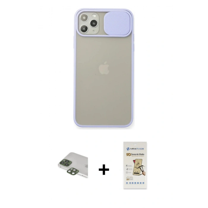 MARSİLYAN™- iPhone 11 Pro Max Kılıf Vadi Çizgi - Siyah Mat Seramik Nano Ekran Koruyucu + Pers Alüminyum Kamera Lens - YL