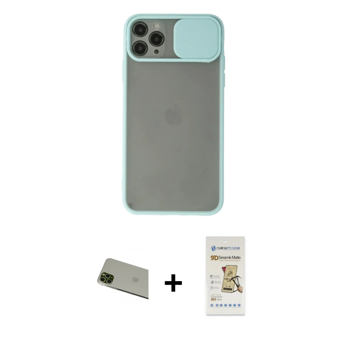MARSİLYAN™- iPhone 11 Pro Max Kılıf Vadi Çizgi - Siyah Mat Seramik Nano Ekran Koruyucu + Rainbow Kamera Lens Koruma Cam - YL