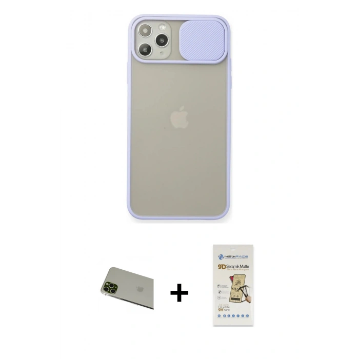 MARSİLYAN™- iPhone 11 Pro Max Kılıf Vadi Çizgi - Siyah Mat Seramik Nano Ekran Koruyucu + Rainbow Kamera Lens Koruma Cam - YL