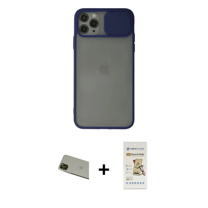 MARSİLYAN™- iPhone 11 Pro Max Kılıf Vadi Çizgi - Siyah Mat Seramik Nano Ekran Koruyucu + Rainbow Kamera Lens Koruma Cam - YL