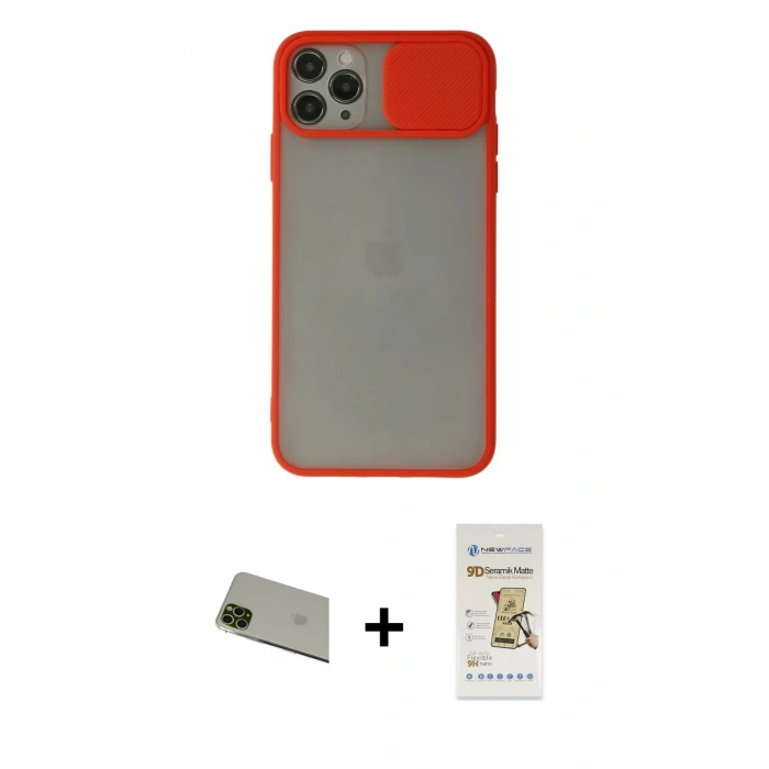 MARSİLYAN™- iPhone 11 Pro Max Kılıf Vadi Çizgi - Siyah Mat Seramik Nano Ekran Koruyucu + Rainbow Kamera Lens Koruma Cam - YL