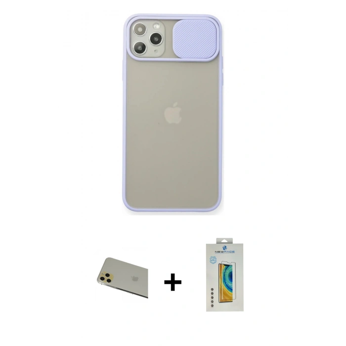 MARSİLYAN™- iPhone 11 Pro Max Kılıf Vadi Çizgi - Siyah Polymer Nano Ekran Koruyucu + Rainbow Kamera Lens Koruma Cam - GD