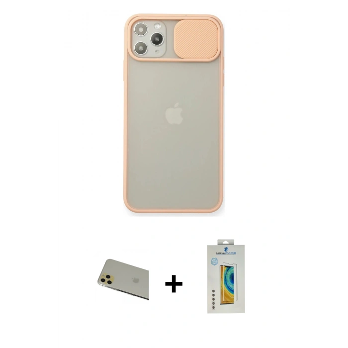 MARSİLYAN™- iPhone 11 Pro Max Kılıf Vadi Çizgi - Siyah Polymer Nano Ekran Koruyucu + Rainbow Kamera Lens Koruma Cam - GD