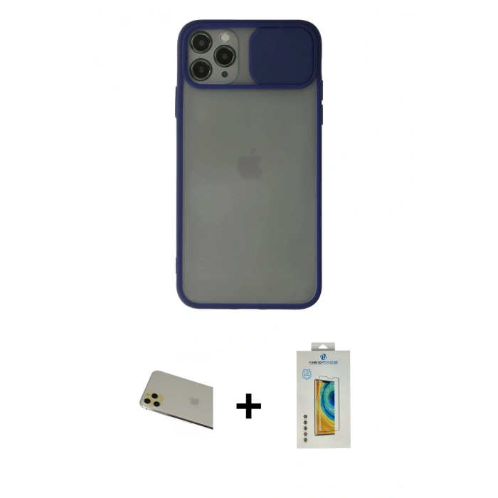 MARSİLYAN™- iPhone 11 Pro Max Kılıf Vadi Çizgi - Siyah Polymer Nano Ekran Koruyucu + Rainbow Kamera Lens Koruma Cam - GD