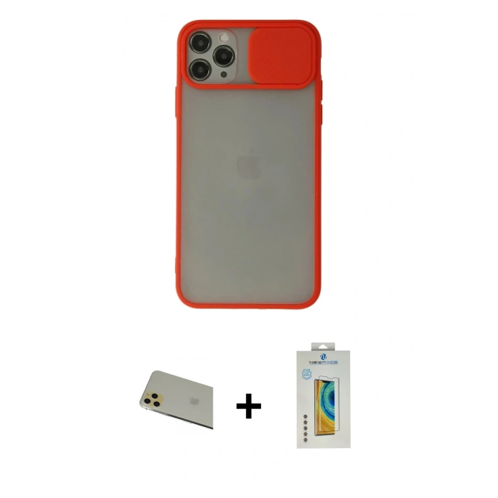 MARSİLYAN™- iPhone 11 Pro Max Kılıf Vadi Çizgi - Siyah Polymer Nano Ekran Koruyucu + Rainbow Kamera Lens Koruma Cam - GD