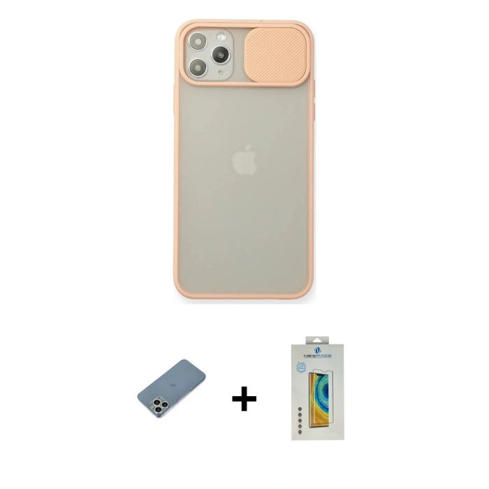 MARSİLYAN™- iPhone 11 Pro Max Kılıf Vadi Çizgi - Siyah Polymer Nano Ekran Koruyucu + Shine Kamera Lens Koruma Cam - GS