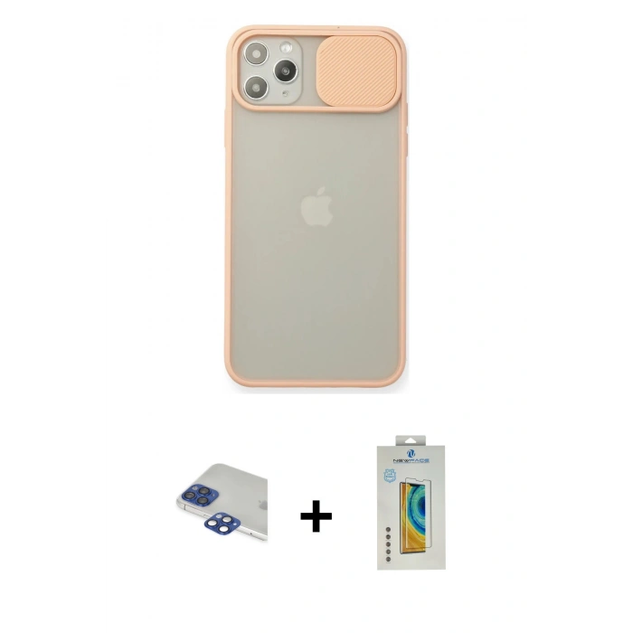 MARSİLYAN™- iPhone 11 Pro Max Kılıf Vadi Çizgi - Siyah Polymer Nano Ekran Koruyucu + Lacivert Pers Alüminyum Kamera Lens