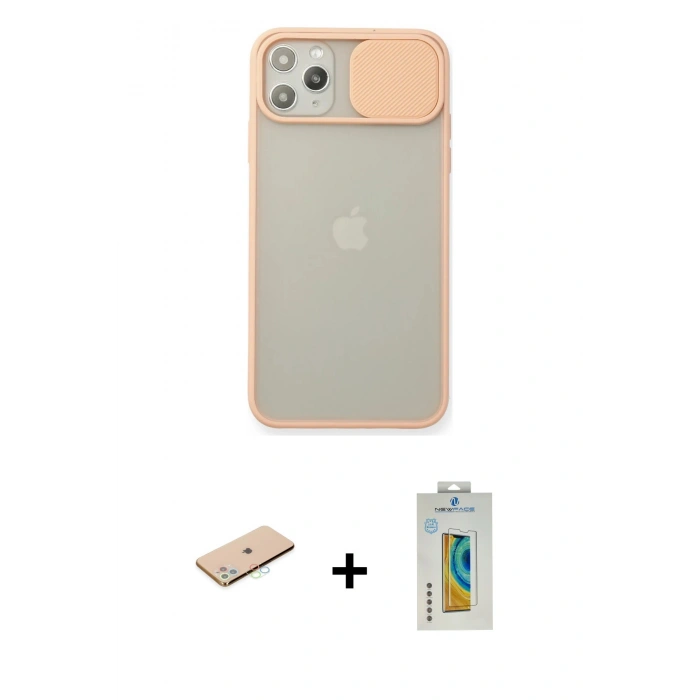 MARSİLYAN™- iPhone 11 Pro Max Kılıf Vadi Çizgi - Siyah Polymer Nano Ekran Koruyucu + Mavi Renkli Kamera Lens Koruma Cam