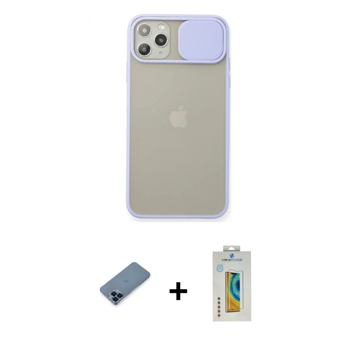 MARSİLYAN™- iPhone 11 Pro Max Kılıf Vadi Çizgi - Siyah Polymer Nano Ekran Koruyucu + Metal Kamera Lens Koruma Cam - MI