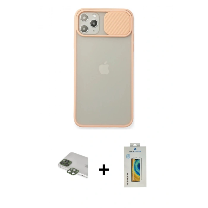 MARSİLYAN™- iPhone 11 Pro Max Kılıf Vadi Çizgi - Siyah Polymer Nano Ekran Koruyucu + Pers Alüminyum Kamera Lens - YL