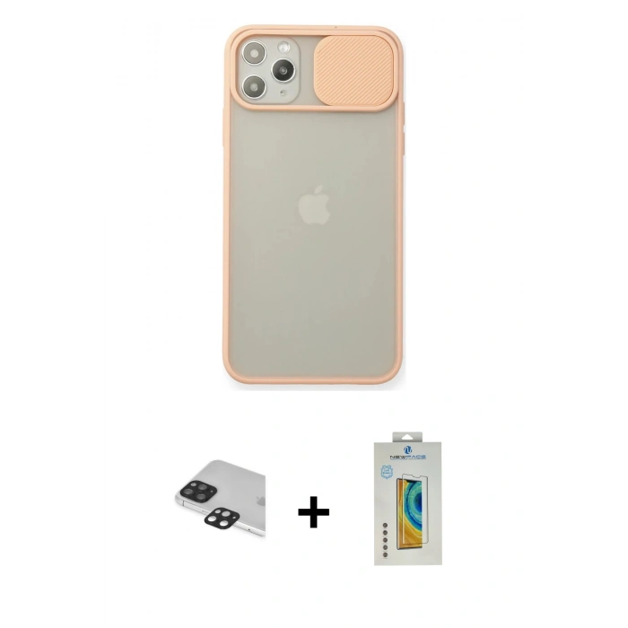 MARSİLYAN™- iPhone 11 Pro Max Kılıf Vadi Çizgi - Siyah Polymer Nano Ekran Koruyucu + Pers Alüminyum Kamera Lens - SH