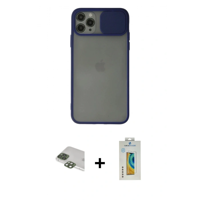 MARSİLYAN™- iPhone 11 Pro Max Kılıf Vadi Çizgi - Siyah Polymer Nano Ekran Koruyucu + Pers Alüminyum Kamera Lens - YL