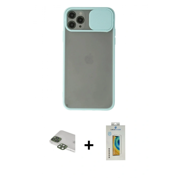 MARSİLYAN™- iPhone 11 Pro Max Kılıf Vadi Çizgi - Siyah Polymer Nano Ekran Koruyucu + Pers Alüminyum Kamera Lens - YL