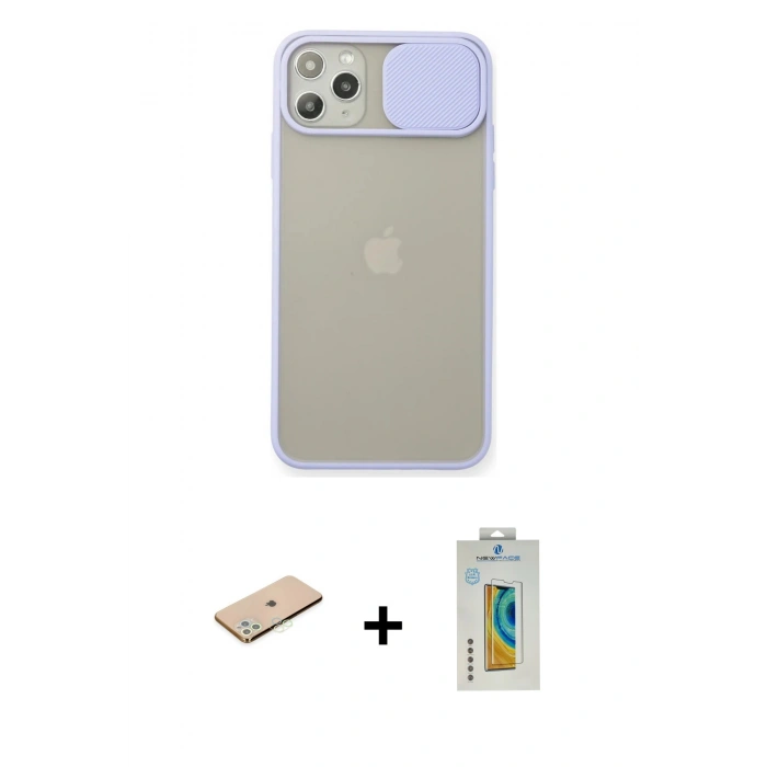 MARSİLYAN™- iPhone 11 Pro Max Kılıf Vadi Çizgi - Siyah Polymer Nano Ekran Koruyucu + Renkli Kamera Lens Koruma Cam - YL