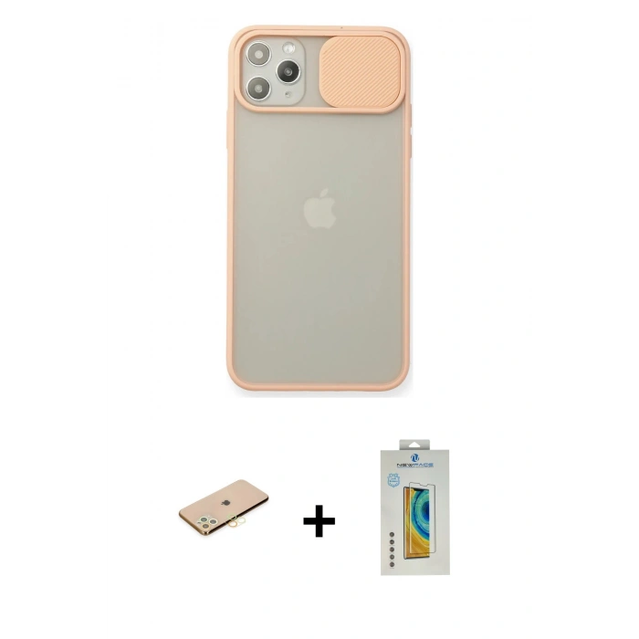 MARSİLYAN™- iPhone 11 Pro Max Kılıf Vadi Çizgi - Siyah Polymer Nano Ekran Koruyucu + Renkli Kamera Lens Koruma Cam - SI