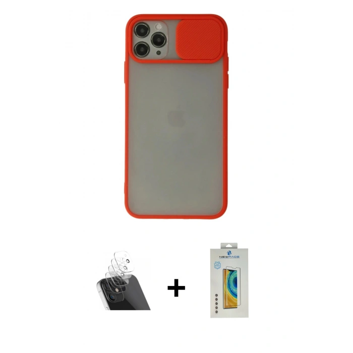 MARSİLYAN™- iPhone 11 Pro Max Kılıf Vadi Çizgi - Siyah Polymer Nano Ekran Koruyucu + Kamera Lens Koruma Cam - SF