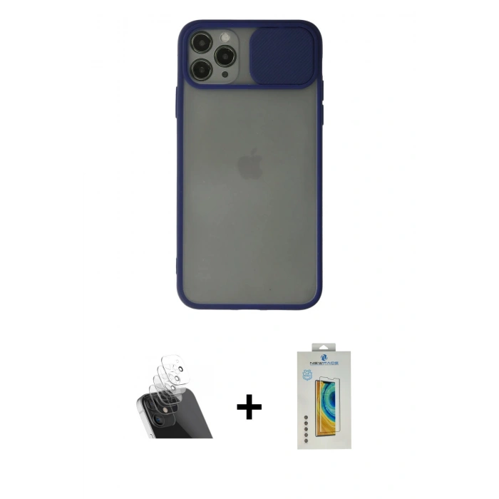 MARSİLYAN™- iPhone 11 Pro Max Kılıf Vadi Çizgi - Siyah Polymer Nano Ekran Koruyucu + Kamera Lens Koruma Cam - SF