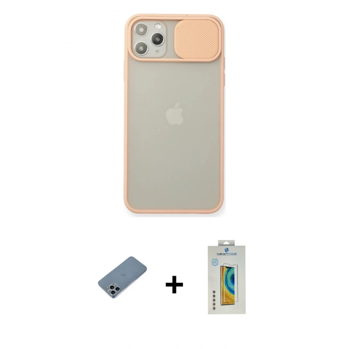 MARSİLYAN™- iPhone 11 Pro Max Kılıf Vadi Çizgi - Siyah Polymer Nano Ekran Koruyucu + Shine Kamera Lens Koruma Cam - SABE