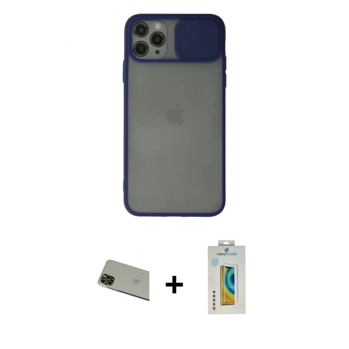 MARSİLYAN™- iPhone 11 Pro Max Kılıf Vadi Çizgi - Siyah Polymer Nano Ekran Koruyucu + Yeşil Rainbow Kamera Lens Koruma Cam