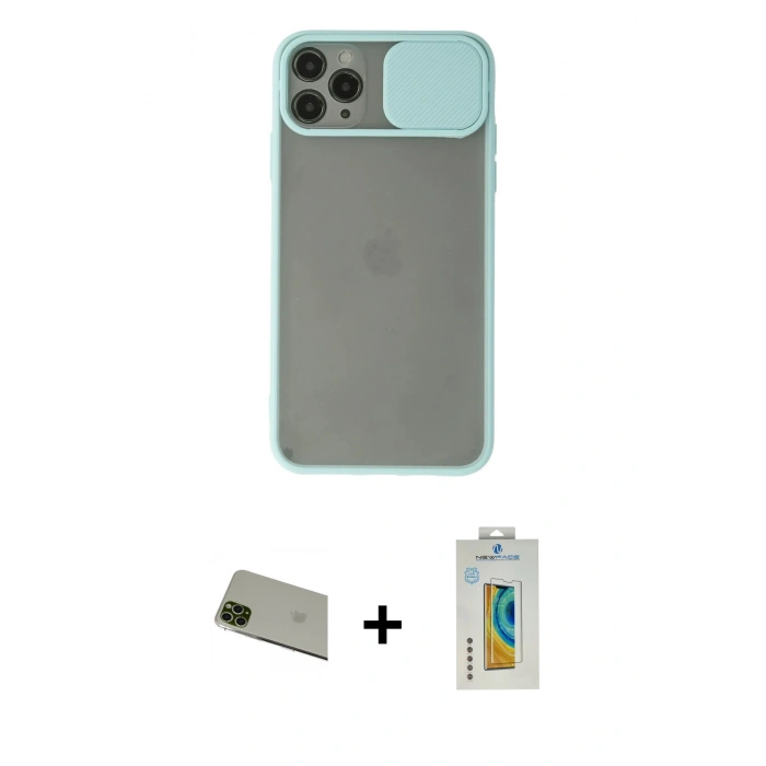 MARSİLYAN™- iPhone 11 Pro Max Kılıf Vadi Çizgi - Siyah Polymer Nano Ekran Koruyucu + Yeşil Rainbow Kamera Lens Koruma Cam