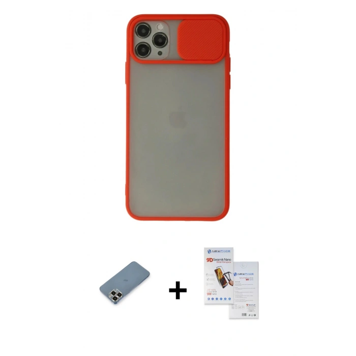 MARSİLYAN™- iPhone 11 Pro Max Kılıf Vadi Çizgi - Siyah Seramik Nano Ekran Koruyucu + Metal Kamera Lens Koruma Cam - GD