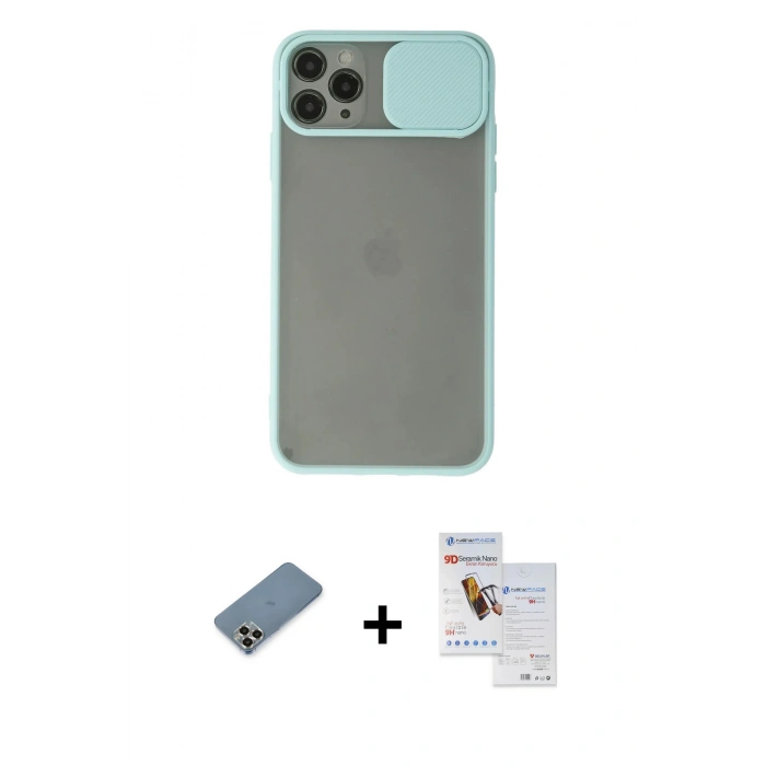 MARSİLYAN™- iPhone 11 Pro Max Kılıf Vadi Çizgi - Siyah Seramik Nano Ekran Koruyucu + Metal Kamera Lens Koruma Cam - GD