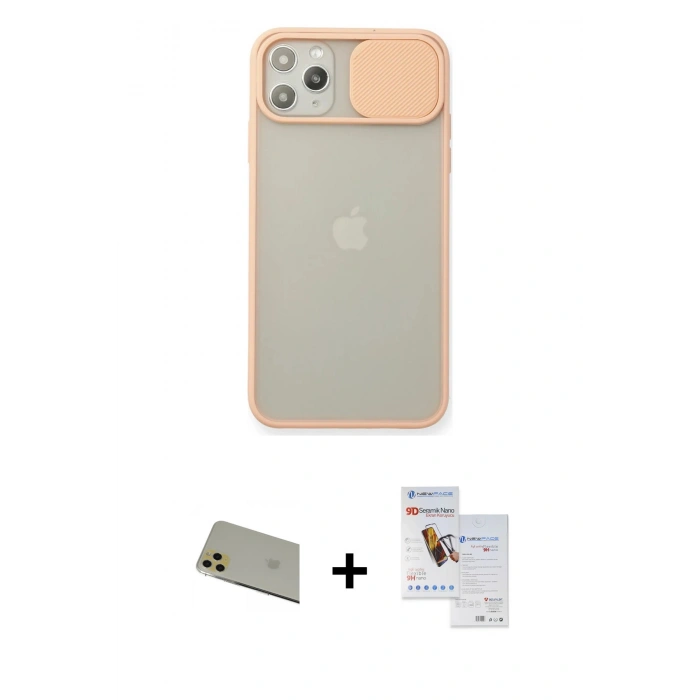 MARSİLYAN™- iPhone 11 Pro Max Kılıf Vadi Çizgi - Siyah Seramik Nano Ekran Koruyucu + Rainbow Kamera Lens Koruma Cam - GD