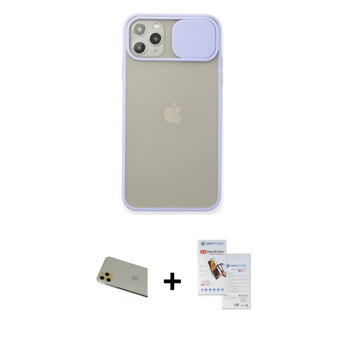 MARSİLYAN™- iPhone 11 Pro Max Kılıf Vadi Çizgi - Siyah Seramik Nano Ekran Koruyucu + Rainbow Kamera Lens Koruma Cam - GD