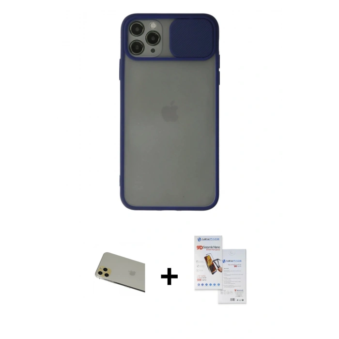 MARSİLYAN™- iPhone 11 Pro Max Kılıf Vadi Çizgi - Siyah Seramik Nano Ekran Koruyucu + Rainbow Kamera Lens Koruma Cam - GD
