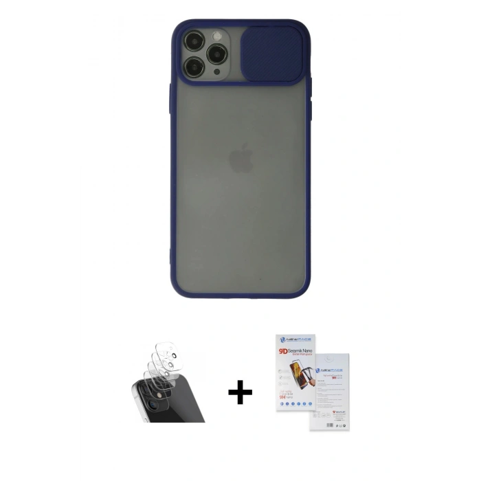 MARSİLYAN™- iPhone 11 Pro Max Kılıf Vadi Çizgi - Siyah Seramik Nano Ekran Koruyucu + Kamera Lens Koruma Cam - SF