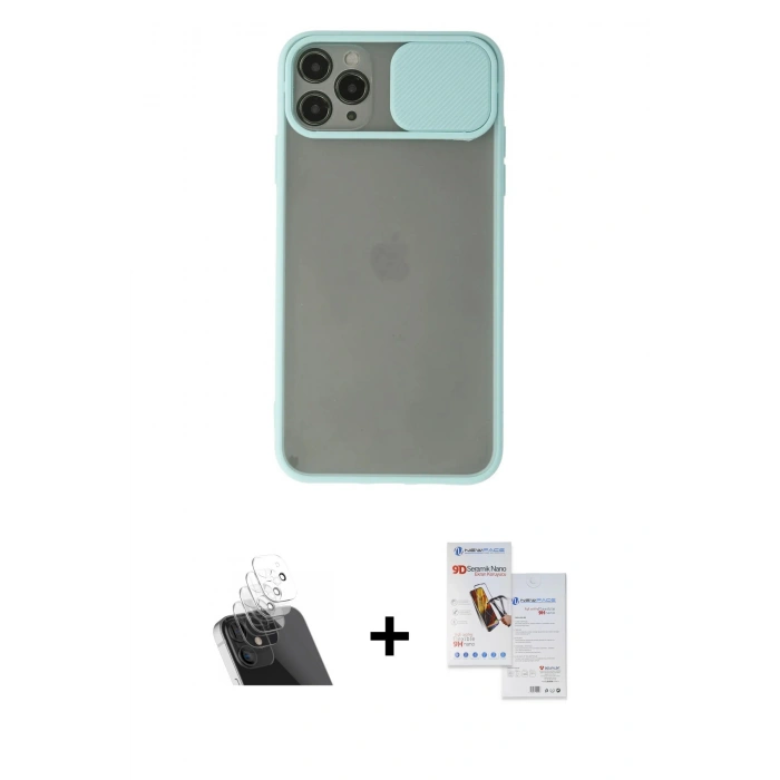MARSİLYAN™- iPhone 11 Pro Max Kılıf Vadi Çizgi - Siyah Seramik Nano Ekran Koruyucu + Kamera Lens Koruma Cam - SF