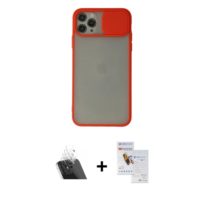 MARSİLYAN™- iPhone 11 Pro Max Kılıf Vadi Çizgi - Siyah Seramik Nano Ekran Koruyucu + Kamera Lens Koruma Cam - SF