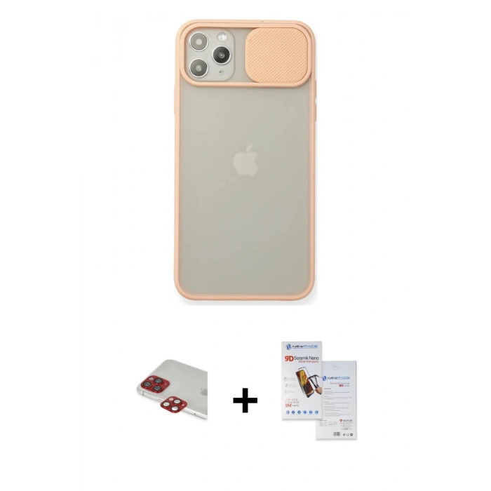 MARSİLYAN™- iPhone 11 Pro Max Kılıf Vadi Çizgi - Siyah Seramik Nano Ekran Koruyucu + Pers Alüminyum Kamera Lens - KI