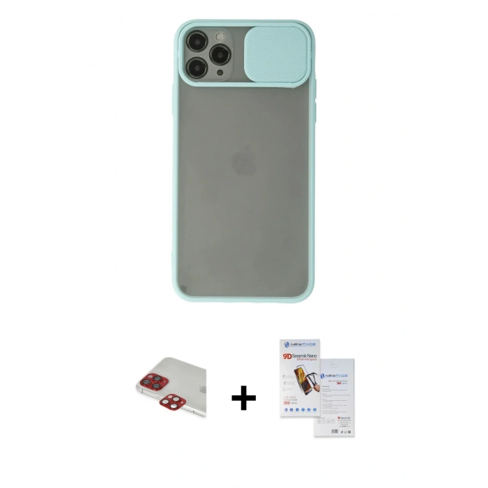 MARSİLYAN™- iPhone 11 Pro Max Kılıf Vadi Çizgi - Siyah Seramik Nano Ekran Koruyucu + Pers Alüminyum Kamera Lens - KI